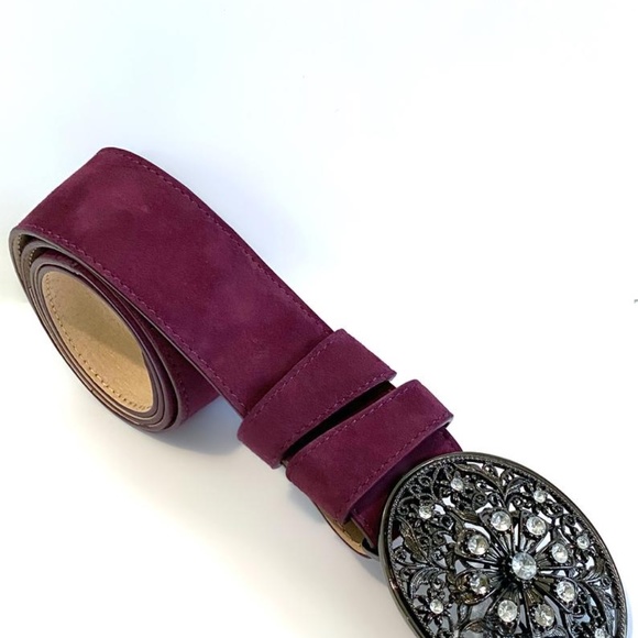 Suede Belt w Jeweled Filigree Buckle Aubergine - Picture 4 of 6